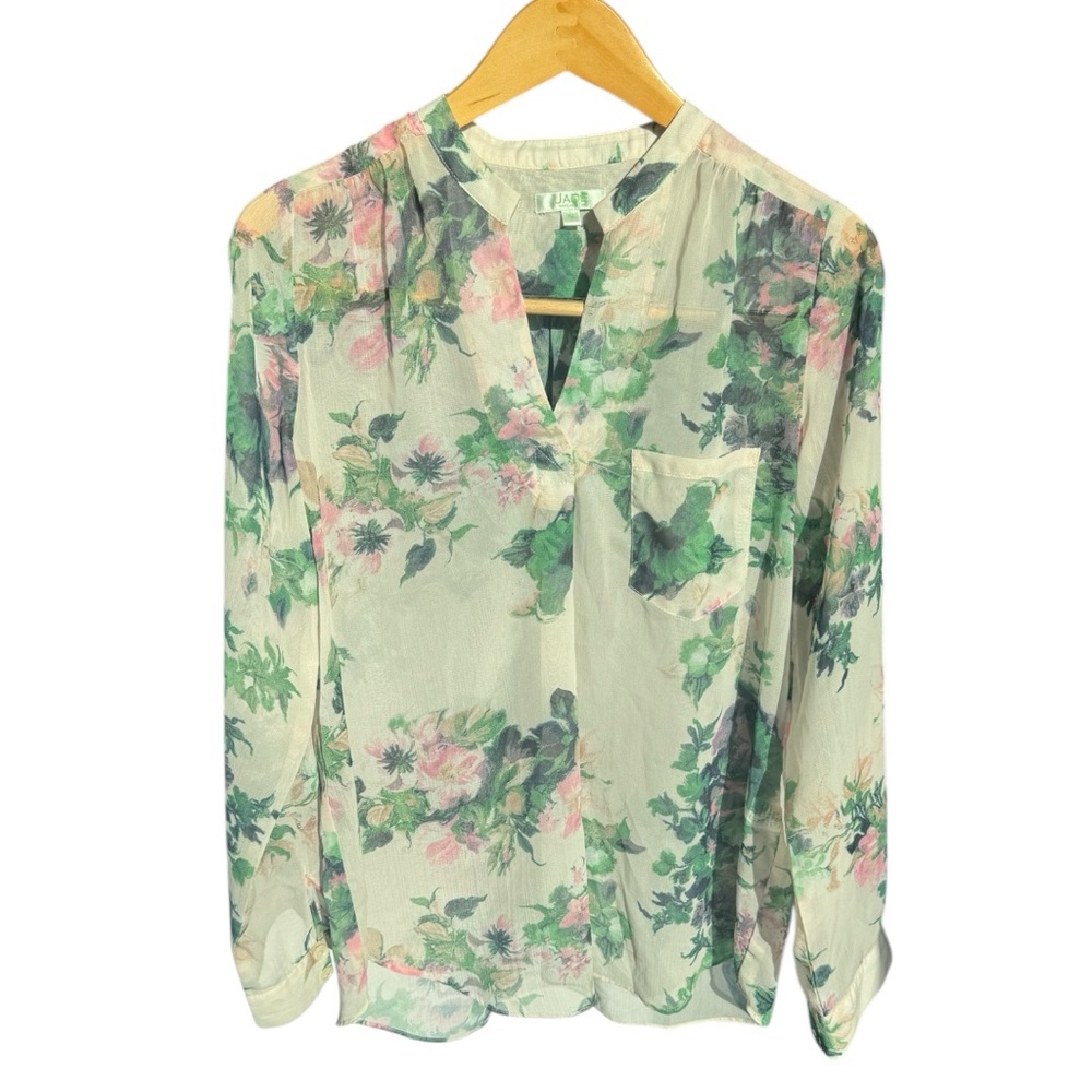 JADE Melody Tam Size M Sheer Flowy Blouse with Colorful Floral EUC